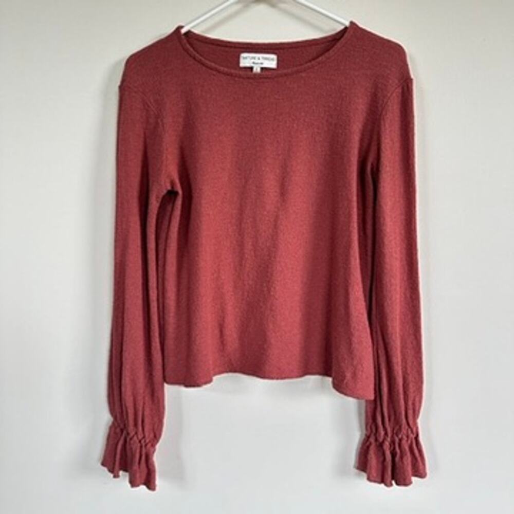 Madewell Texture & Thread Ruffle Cuff Top S Boat Neck Cotton Knit Terracotta